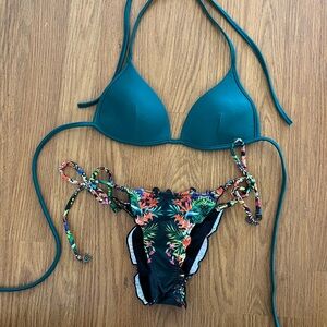 Teal and Floral Bikini Set